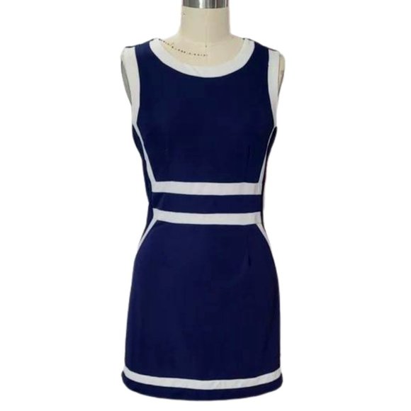 Super Cute, Super Sexy Blue & White Contrast Banded Mini Dress Size 8 - Picture 1 of 3